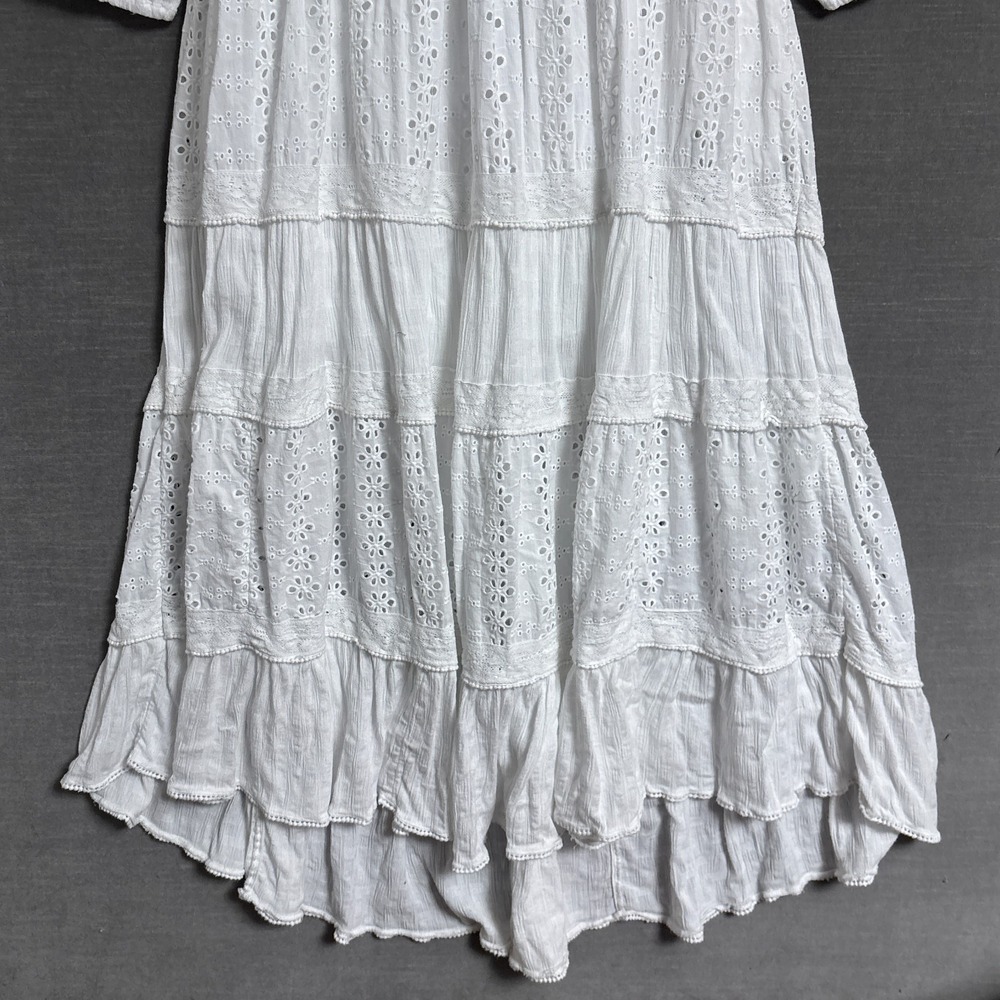 Free People Dress M White Eyelet Tiered Midi Boho Balloon Open Back Festival - Picture 4 of 13